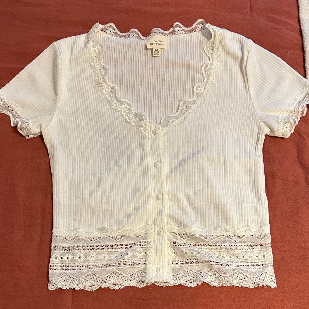 Caution To The Wind White Lace Crop Top